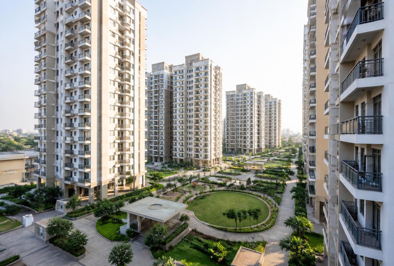 Large gated apartment complex with high-rise residential towers served by an Aquatron STP